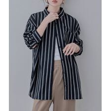 コットンストライプ柄オーバーシャツ