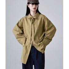 チェック柄ボウタイ付きオーバーシャツ