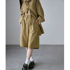 チェック柄タックハーフパンツ