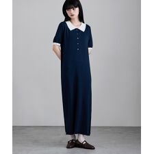 バイカラーポロ襟ニットワンピース