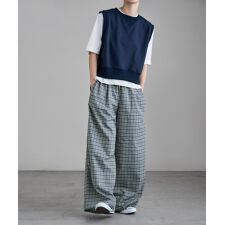 チェック柄コットンワイドパンツ