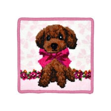 ミニハンカチ 犬柄【リボン プードル】タオルハンカチ シェニール織 17cm