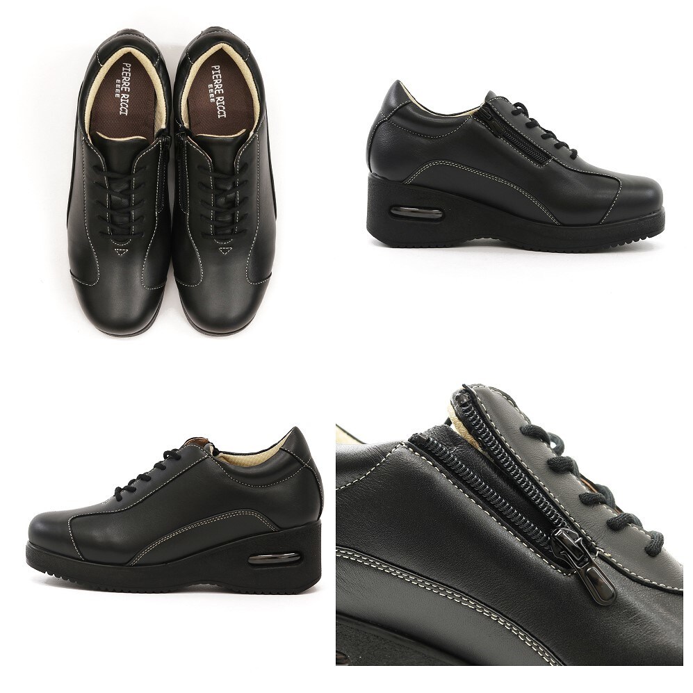 足に優しい厚底シューズ ピエールリッチ 山羊革エアークッション 靴 4E相当