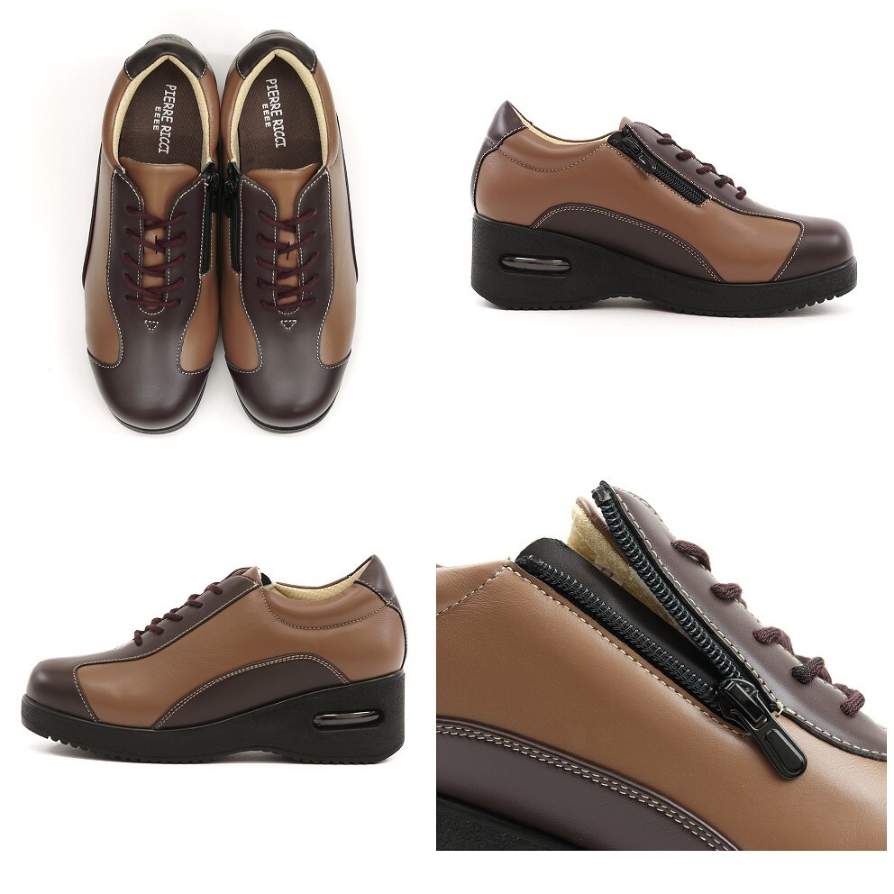 足に優しい厚底シューズ ピエールリッチ 山羊革エアークッション 靴 4E相当