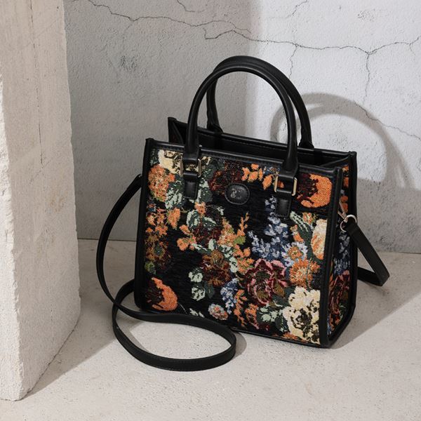 ゴブランフラワー 両アオリポケットスクエアハンドバッグ | ジュエティ