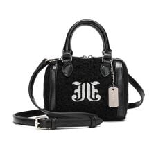 JJ刺繍 もこもこマイクロミニボストンバッグ(ドッグプレートチャーム付き）