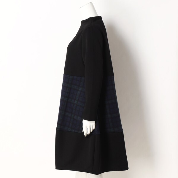 大きいサイズ】ボトルネックチェック切り替えコクーンチュニック