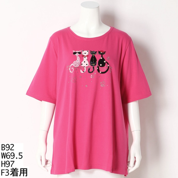 【大きいサイズレディース】神保町にゃんこ堂コラボ6匹の黒猫柄Tシャツ★猫 大きいサイズレディース】神保町にゃんこ堂コラボ6匹の黒猫柄T