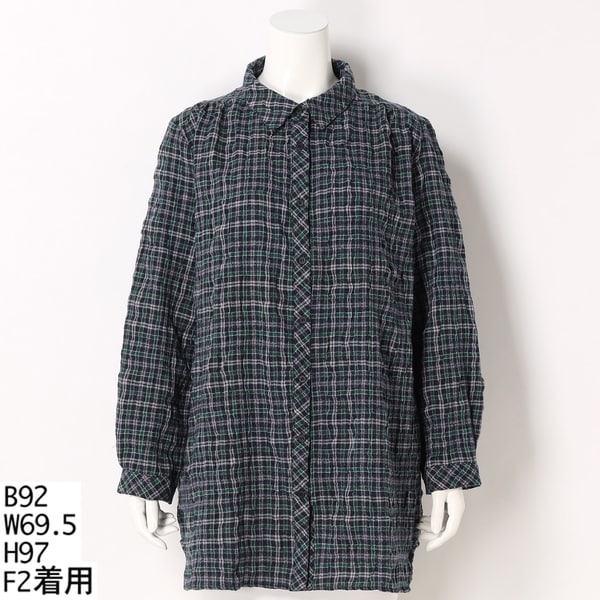 【大きいサイズレディース】ワッシャーチェックウールコットンロングシャツ【日本製】