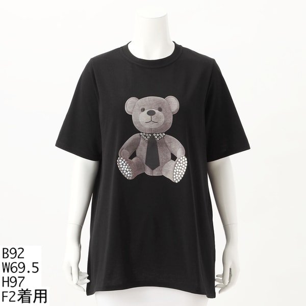 大きいサイズレディース】ビジュー襟クマさんTシャツ