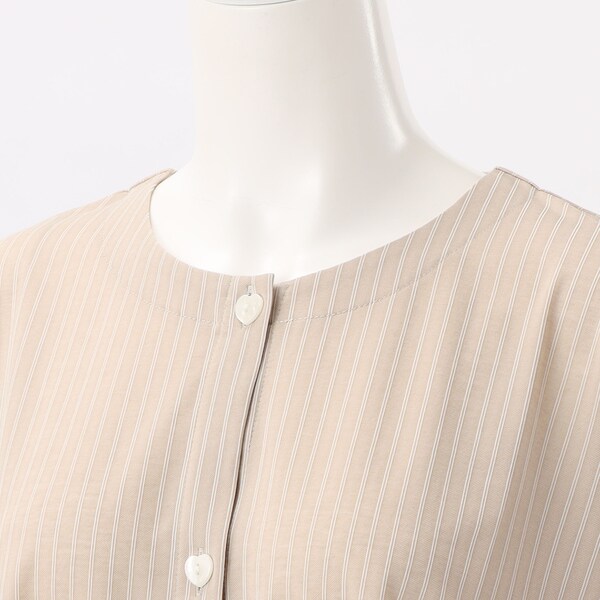 クインティ（QUINTY）/【大きいサイズレディース】７分丈ダンガリー天竺ストライプフロントオープンブラウス【日本製】 大きいサイズレディース】7分丈ダンガリー天竺ストライプフロント