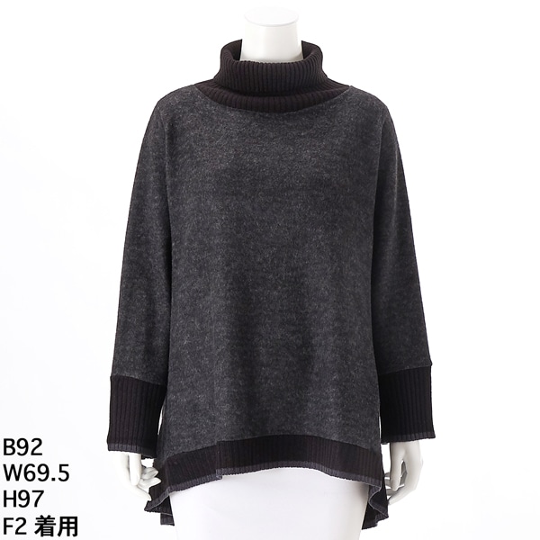 大きいサイズレディース】ふんわりタートルネック切り替えニットプル