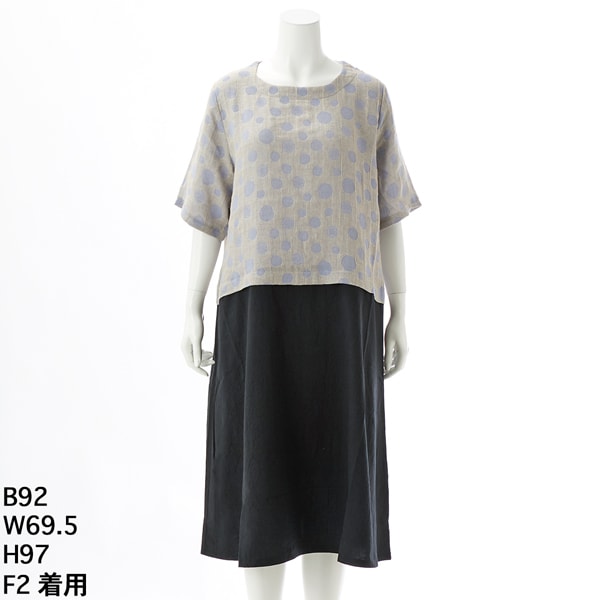 クインティ（QUINTY）/【大きいサイズレディース】接結ドットシーチングワッシャーxコットン100％素材ドッキングワンピース 大きいサイズレディース】接結ドットシーチングワッシャーxコットン100