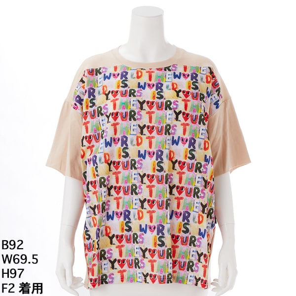 クインティ（QUINTY）/【大きいサイズレディース】アルファベット＆ハート柄コットン100％Tシャツ 大きいサイズレディース】アルファベット＆ハート柄コットン100％T