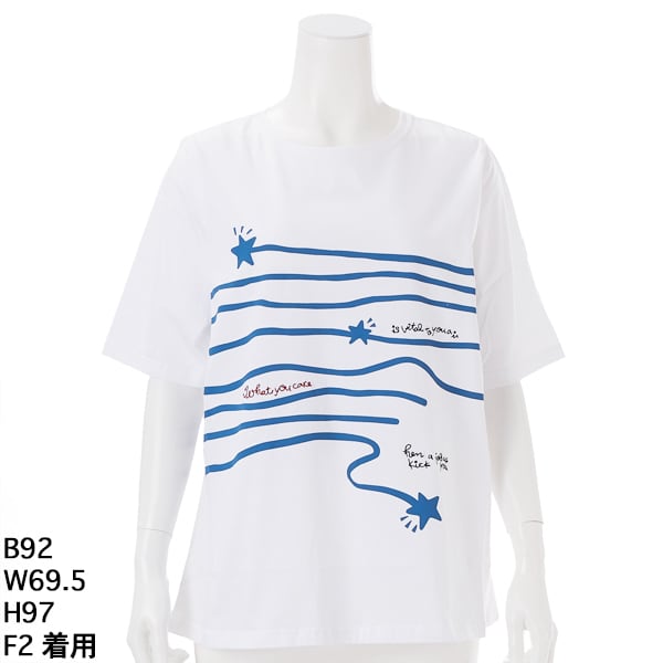 クインティ（QUINTY）/【大きいサイズレディース】流れ星プリントコットン100％Tシャツ 大きいサイズレディース】流れ星プリントコットン100％Tシャツ