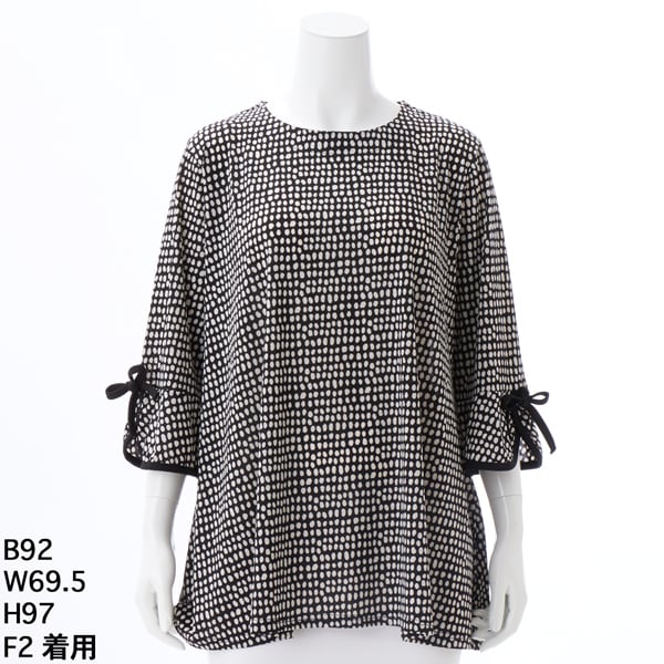 クインティ（QUINTY）/【大きいサイズレデイ?ス】袖口リボン使いエスパンディストレッチブラウス 大きいサイズレデイ―ス】袖口リボン使いエスパンディストレッチ