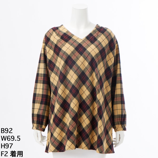 大きいサイズレディース】コットンビエラ起毛VネックAラインチュニック