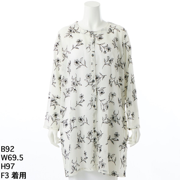 大きいサイズレディース】フロッキー花プリントシフォンロング