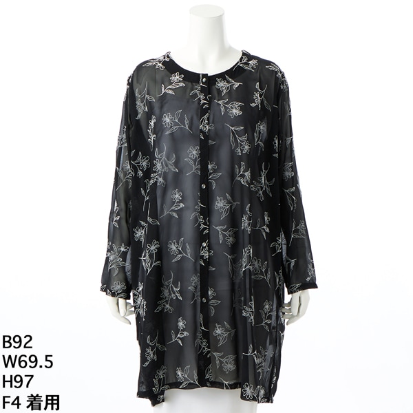 大きいサイズレディース】フロッキー花プリントシフォンロング