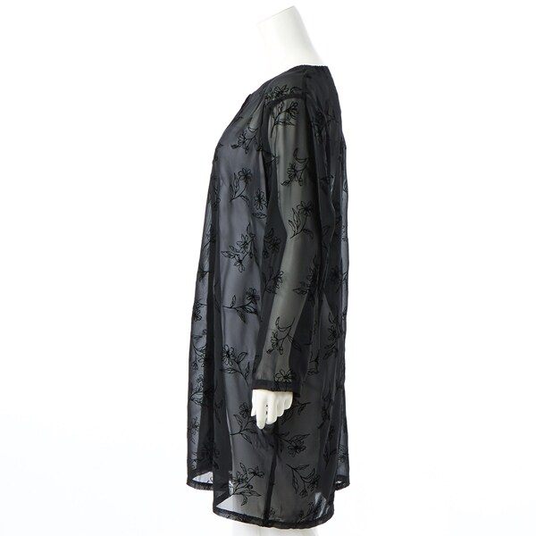 クインティ（QUINTY）/【大きいサイズレディース】フロッキー花プリントシフォンロングカーディガン【日本製】 大きいサイズレディース】フロッキー花プリントシフォンロング