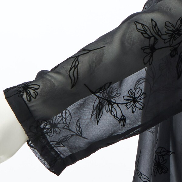 大きいサイズレディース】フロッキー花プリントシフォンロング