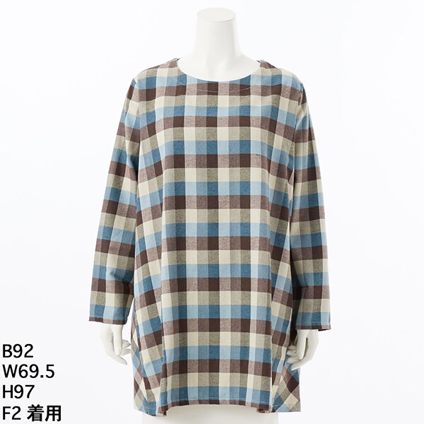 クインティ（QUINTY）/【大きいサイズレディース】サイド切替チェック柄チュニック【日本製】 大きいサイズレディース】サイド切替チェック柄チュニック【日本製