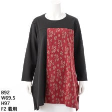 【大きいサイズレディース】マイクロタフタ花柄ジャガード切替変形デザインチュニック【日本製】