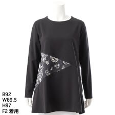 【大きいサイズレディース】マイクロタフタモノトーン柄ジャガード切替デザインチュニック【日本製】