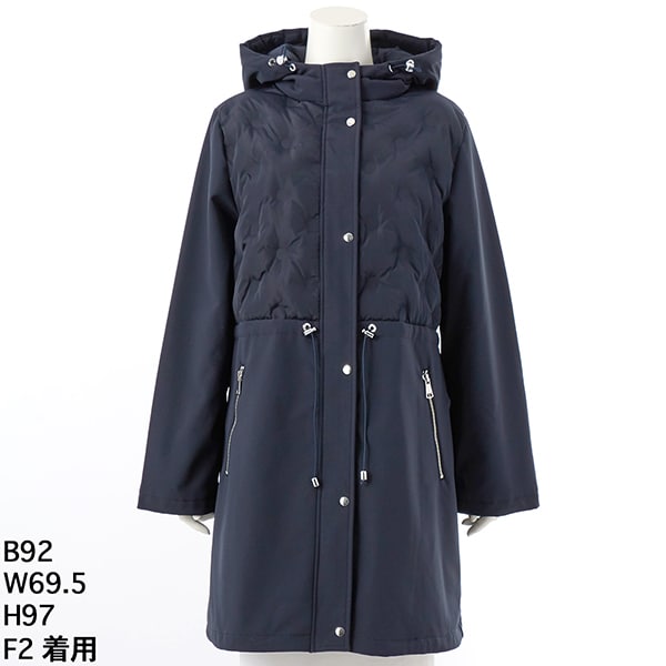 大きいサイズレディース】ビッグファスナー中綿ロングデザインコート