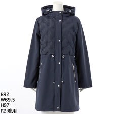 【大きいサイズレディース】フード付き中綿シームレス異素材切替コート