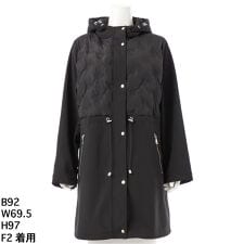 【大きいサイズレディース】フード付き中綿シームレス異素材切替コート