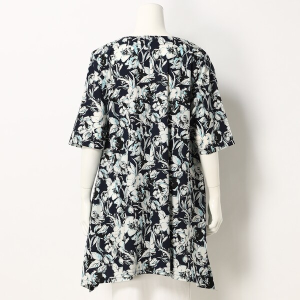 大きいサイズレディース】綿ローンフラワープリントチュニックブラウス