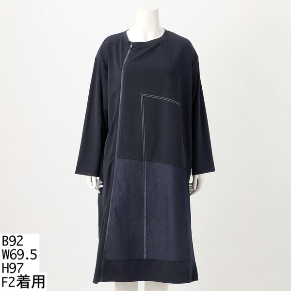 大きいサイズレディース】パールクリップ付き襟もと袖メッシュ使い