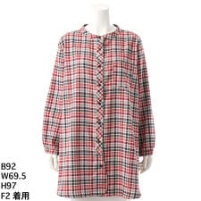 ターシャルビー(Tasha Ruby)の【大きいサイズレディース】ヘリンボーンチェックラウンドカラーロングシャツ【日本製】