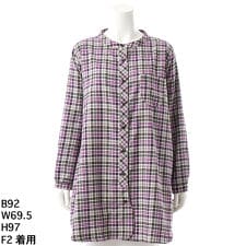 ターシャルビー(Tasha Ruby)の【大きいサイズレディース】ヘリンボーンチェックラウンドカラーロングシャツ【日本製】