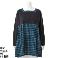【大きいサイズレディース】スクエアネックウールガーゼチェック＆ポンチ切り替えチュニック【日本製】