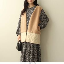 【大きいサイズ】ボア × キルト 切替 ベスト