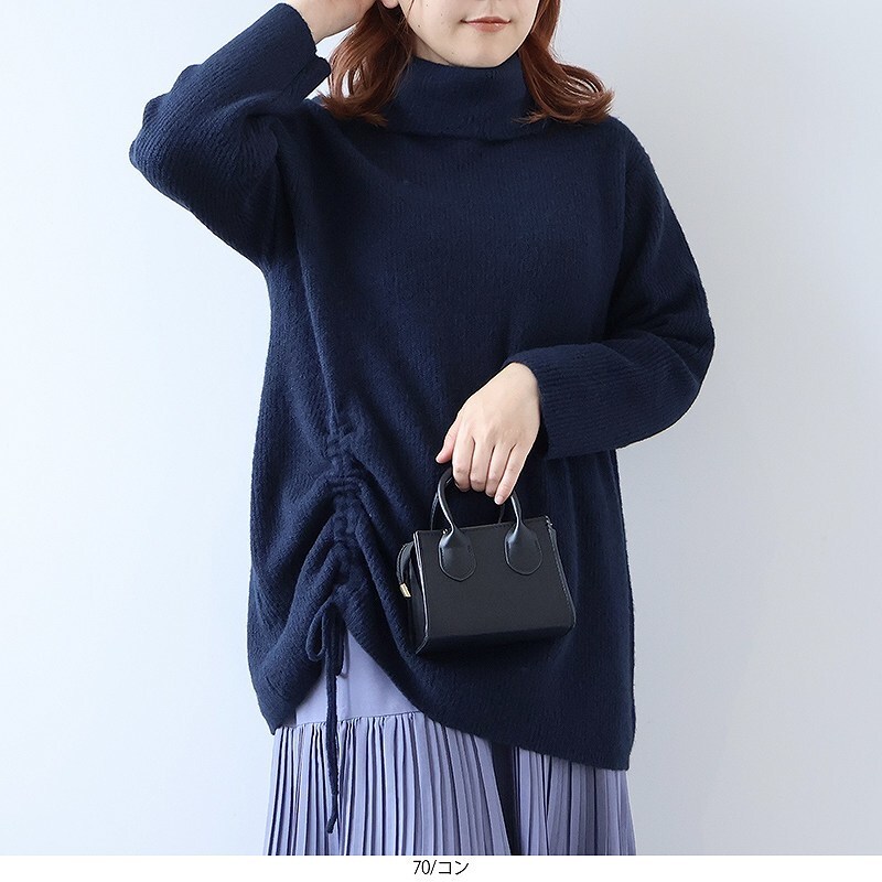 【新品】PLST ウールカシミヤオフタートルニット　ネイビー　ゆったりS リブ 独特の風合いも魅力！リサイクルウール＆カシミヤを生かした