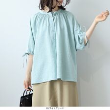 【leswel】【Ｌ～５Ｌ】シアサッカードルマンスリーブブラウス