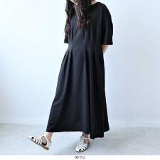 【大きいサイズ】ニット楊柳ウエストタックワンピース