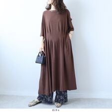 【leswel】【Ｌ～５Ｌ】ニット楊柳ウエストタックワンピース
