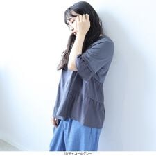 【leswel】【Ｌ～５Ｌ】異素材切替えティアードブルオーバー