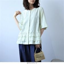 【大きいサイズ】コットンドビーストライプフリルヘムブラウス