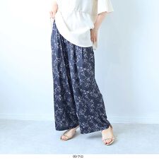 【leswel】【Ｌ～５Ｌ】【接触冷感】単色花柄イージーワンドパンツ
