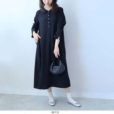 【大きいサイズ】さらさら楊柳シャツカラーワンピース