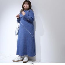 レスウェル(leswel)の【yuki×leswel】【Ｌ～３Ｌ】【大きいサイズ】ダブルジャージー配色メローワンピース