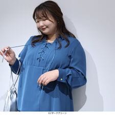 【yuki×leswel】【Ｌ～３Ｌ】【大きいサイズ】なめらかサテンレースアップアシメブラウス