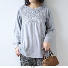 【大きいサイズ】フロントシャーリングニットプルオーバー