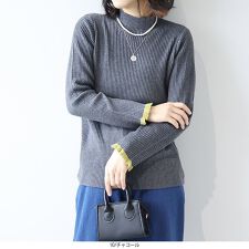【大きいサイズ】配色リブニットハイネックプルオーバー