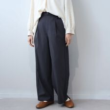【大きいサイズ】切替えストレッチワイドパンツ